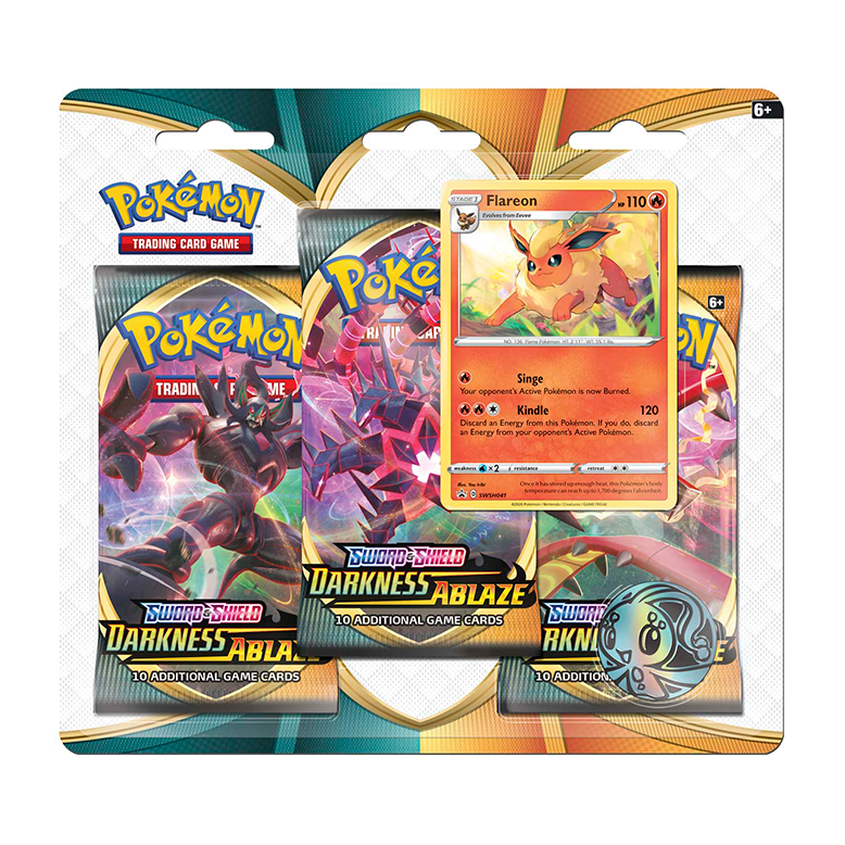 Pokemon-TCG-Sword-and-Shield--Darkness-Ablaze-3-Booster-Packs,-Coin-&-Flareon-Promo-Card