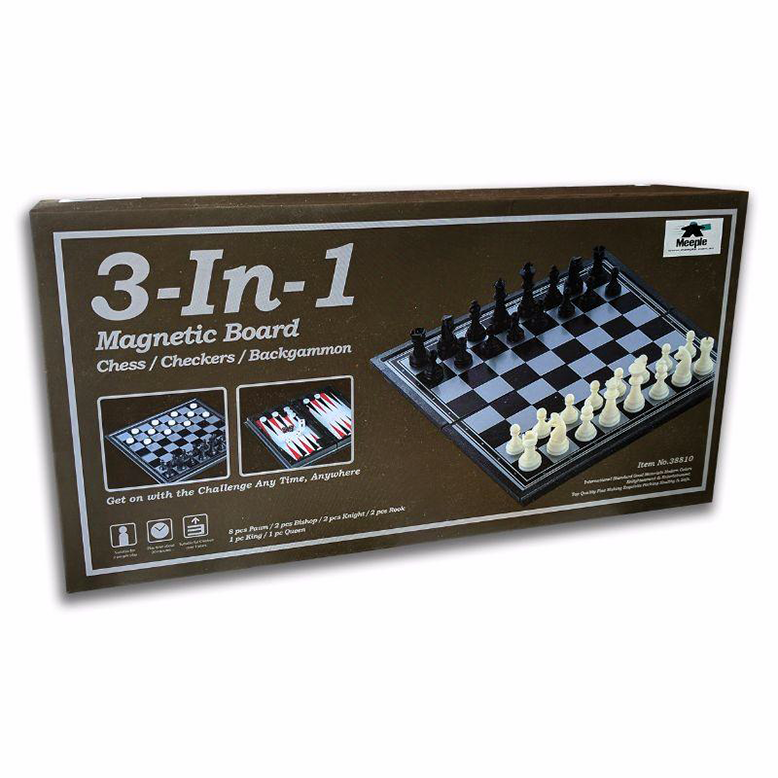 3-in-1 Magnetic Chess Checkers & Backgammon Board Game