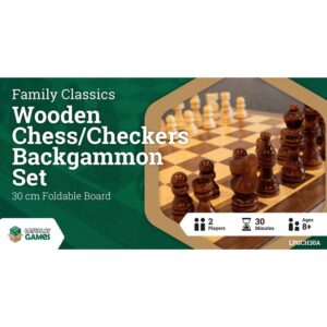 3-in-1 Wooden Chess Checkers Backgammon