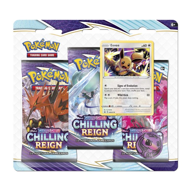 Pokemon TCG Sword & Shield-Chilling Reign 3 Booster Packs Eevee Promo Card Coin