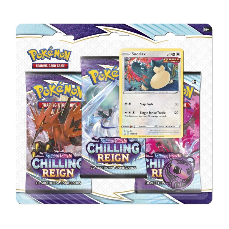 Pokemon TCG Sword & Shield-Chilling Reign 3 Booster Packs Snorlax Promo Card Coin
