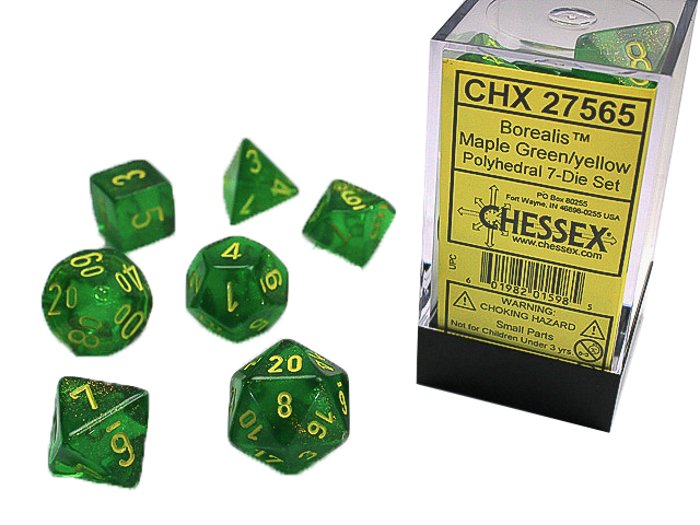 Borealis-Polyhedral-Maple-Green-yellow-7-Die-Set