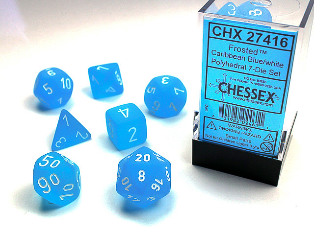 Chessex Polyhedral 7-Die Set Frosted Caribbean Blue/White