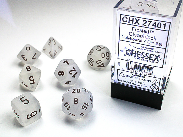 Chessex Polyhedral 7-Die Set Frosted Clear Black