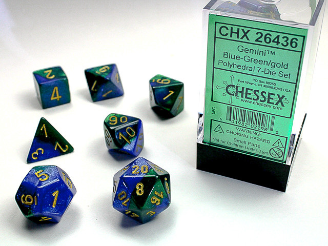 Chessex Polyhedral 7-Die Set Gemini Blue-Green/Gold