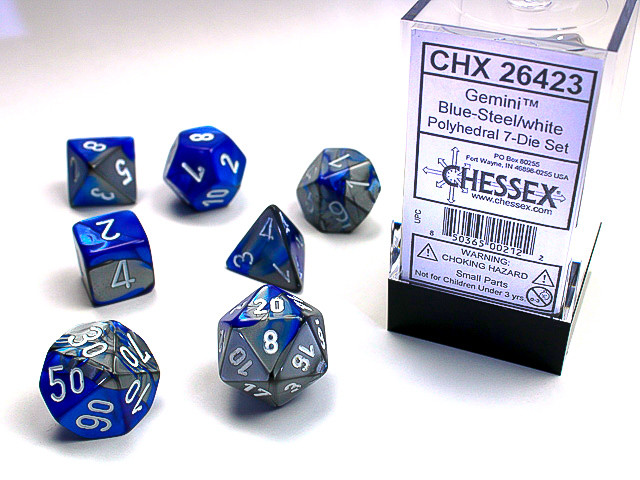 Chessex Polyhedral 7-Die Set Gemini Blue-Steel/White