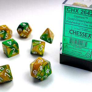 Chessex Polyhedral 7-Die Set Gemini Gold-Green/White