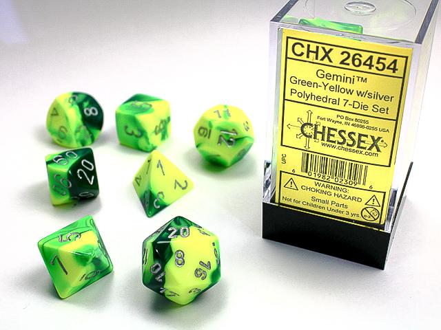 Chessex Polyhedral 7-Die Set Gemini Green-Yellow/Silver