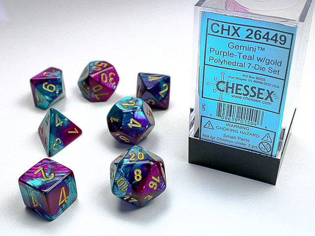 Chessex Polyhedral 7-Die Set Gemini Purple-Teal/Gold