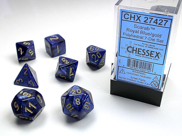 Chessex Polyhedral 7-Die Set Scarab Royal Blue/Gold