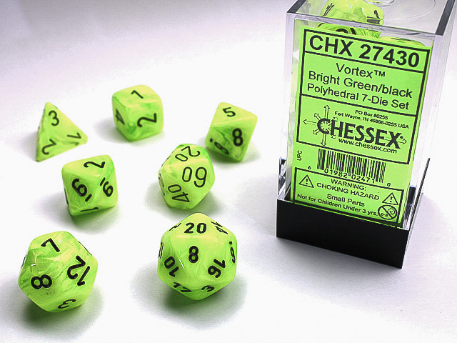 Chessex Polyhedral 7-Die Set Vortex Bright Green/Black