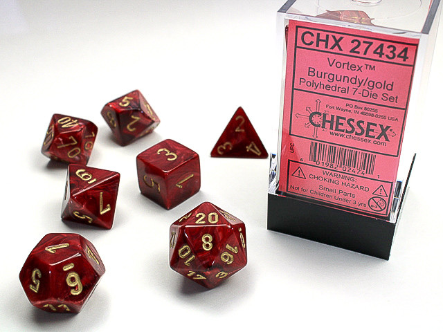 Chessex Polyhedral 7-Die Set Vortex Burgundy/Gold