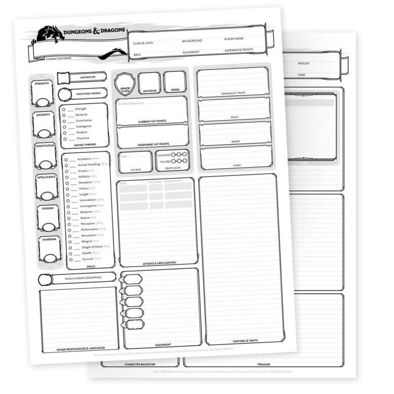 Dungeons & Dragons Character Sheets Pages